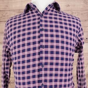 Ben Sherman Shirt Mens 16.5 34-35 Large Pink Plaid Tailored‎ Slim Fit Stretch